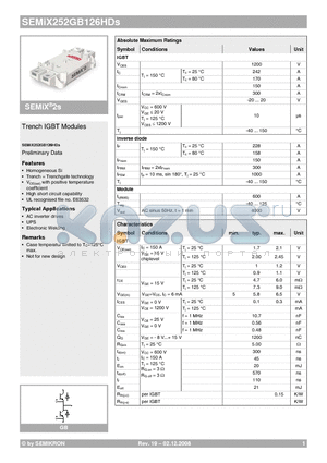 SEMIX252GB126HDS datasheet - Trench IGBT Modules