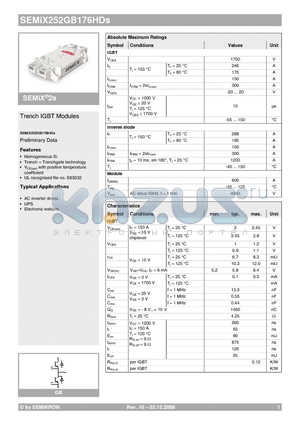 SEMIX252GB176HDS datasheet - Trench IGBT Modules