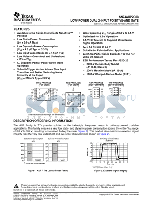 SN74AUP2G08YFPR datasheet - LOW-POWER DUAL 2-INPUT POSITIVE-AND GATE