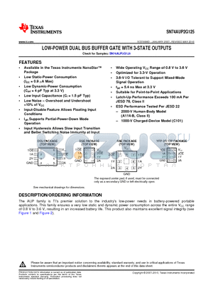 SN74AUP2G125YFPR datasheet - LOW-POWER DUAL BUS BUFFER GATE WITH 3-STATE OTPUTS