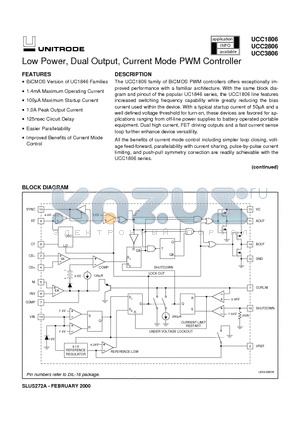 UCC1806 datasheet - Low Power, Dual Output, Current Mode PWM Controller