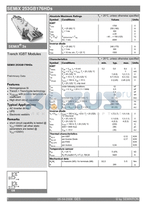 SEMIX253GB176HDS datasheet - Trench IGBT Modules