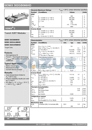 SEMIX302GB066HD datasheet - Trench IGBT Modules