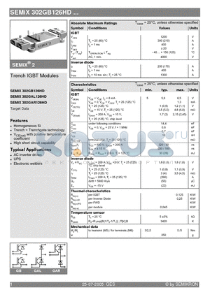 SEMIX302GAR126HD datasheet - Trench IGBT Modules