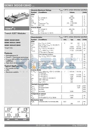 SEMIX302GB126HD datasheet - Trench IGBT Modules