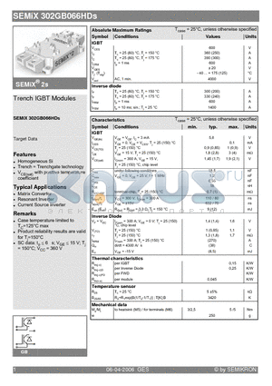 SEMIX302GB066HDS_06 datasheet - Trench IGBT Modules