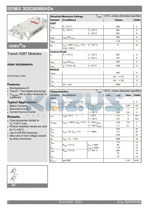 SEMIX302GB066HDS_07 datasheet - Trench IGBT Modules