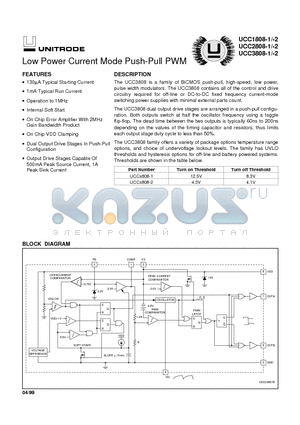 UCC1808-1 datasheet - Low Power Current Mode Push-Pull PWM