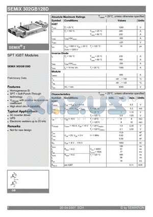 SEMIX302GB128D datasheet - SPT IGBT Modules