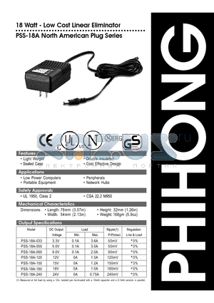 PSS-18A-150 datasheet - 18 Watt - Low Cost Linear Eliminator