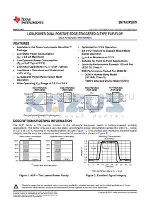 SN74AUP2G79YFPR datasheet - LOW-POWER DUAL POSITIVE EDGE-TRIGGERED D-TYPE FLIP-FLOP