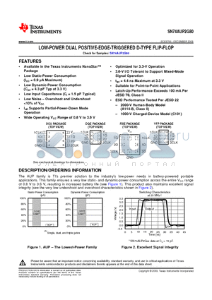 SN74AUP2G80 datasheet - LOW-POWER DUAL POSITIVE-EDGE-TRIGGERED D-TYPE FLIP-FLOP