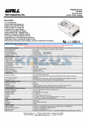 PSS-240-12 datasheet - 240 Watt Single Output AC/DC Power Supply