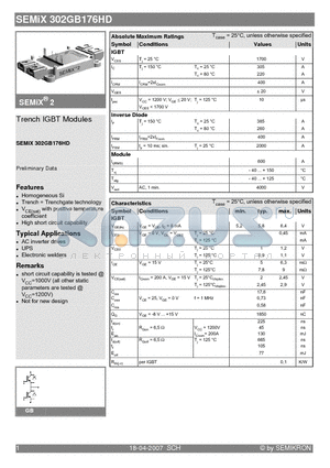 SEMIX302GB176HD datasheet - Trench IGBT Modules