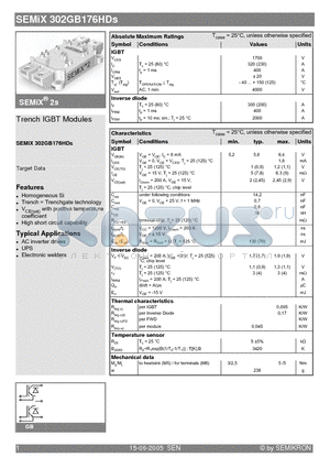 SEMIX302GB176HDS datasheet - Trench IGBT Modules