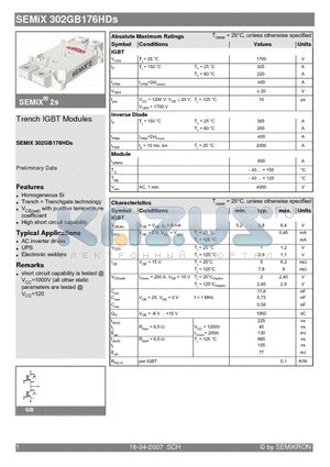 SEMIX302GB176HDS datasheet - Trench IGBT Modules