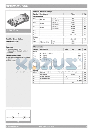SEMIX302KD16S datasheet - Rectifier Diode Module