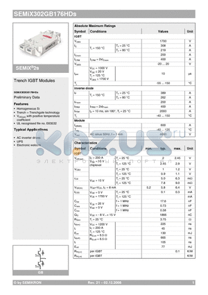 SEMIX302GB176HDS_08 datasheet - Trench IGBT Modules