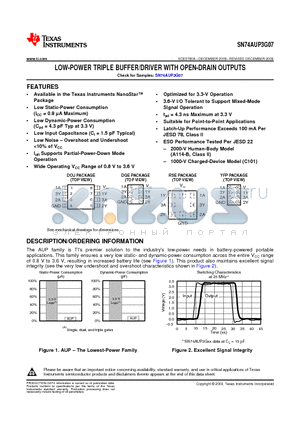 SN74AUP3G07DQER datasheet - LOW-POWER TRIPLE BUFFER/DRIVER WITH OPEN-DRAIN OUTPUTS