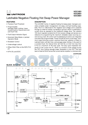 UCC1921 datasheet - Latchable Negative Floating Hot Swap Power Manager