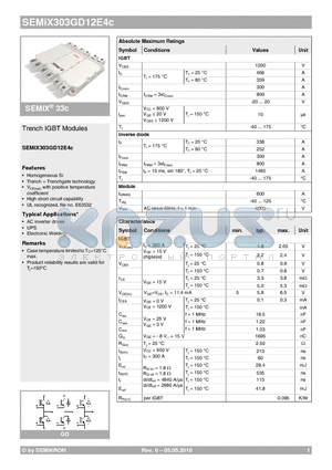 SEMIX303GD12E4C datasheet - Trench IGBT Modules