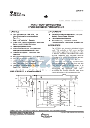 UCC2540PWP datasheet - HIGH EFFICIENCY SECONDARY SIDE SYNCHRONOUS BUCK PWM CONTROLLER