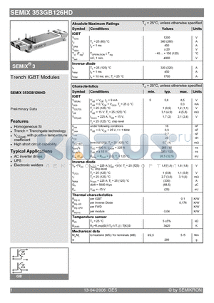 SEMIX353GB126HD_06 datasheet - Trench IGBT Modules