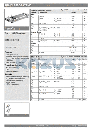 SEMIX353GB176HD datasheet - Trench IGBT Modules