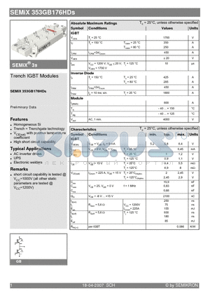 SEMIX353GB176HDS datasheet - Trench IGBT Modules