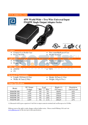 PSS45W-090 datasheet - Single Output Adapter Series