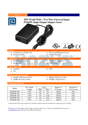 PSS45W-120 datasheet - Single Output Adapter Series