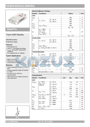 SEMIX402GAL066HDS datasheet - Trench IGBT Modules