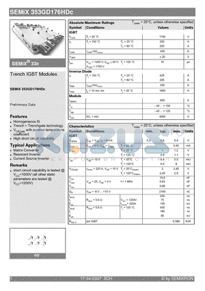 SEMIX353GD176HDC datasheet - Trench IGBT Modules