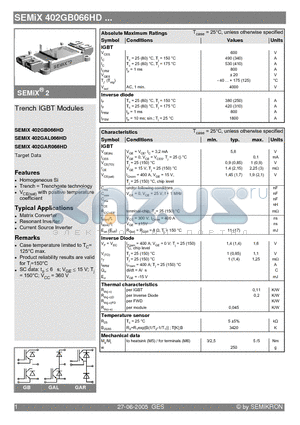 SEMIX402GAR066HD datasheet - Trench IGBT Modules