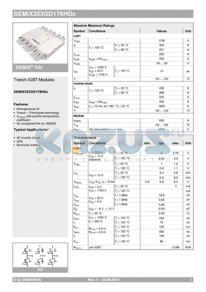SEMIX353GD176HDC datasheet - Trench IGBT Modules