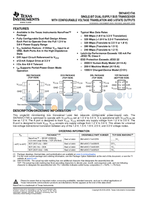 SN74AVC1T45DBVT datasheet - SINGLE-BIT DUAL-SUPPLY BUS TRANSCEIVER WITH CONFIGURABLE VOLTAGE TRANSLATION AND 3-STATE OUTPUTS