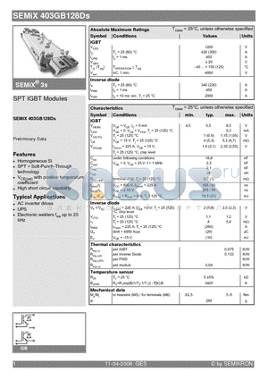 SEMIX403GB128DS datasheet - SPT IGBT Modules