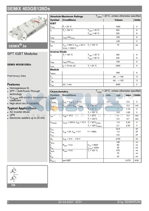 SEMIX403GB128DS datasheet - SPT IGBT Modules