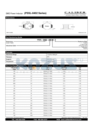 PSSL-0402-1R0M-T datasheet - SMD Power Inductor