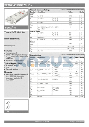 SEMIX453GB176HDS datasheet - Trench IGBT Modules