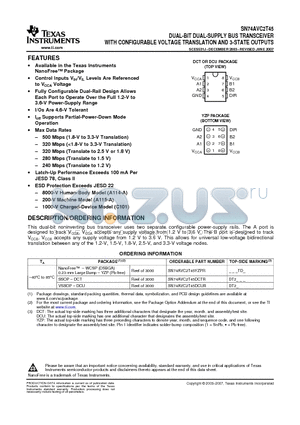 SN74AVC2T45 datasheet - DUAL-BIT DUAL-SUPPLY BUS TRANSCEIVER WITH CONFIGURABLE VOLTAGE TRANSLATION AND 3-STATE OUTPUTS