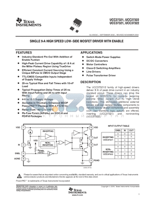 UCC27321DGN datasheet - SINGLE 9-A HIGH SPEED LOW SIDE MOSFET DRIVER WITH ENABLE