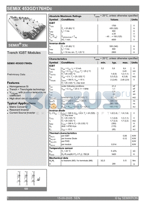 SEMIX453GD176HDC datasheet - Trench IGBT Modules