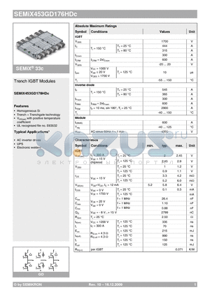 SEMIX453GD176HDC datasheet - Trench IGBT Modules