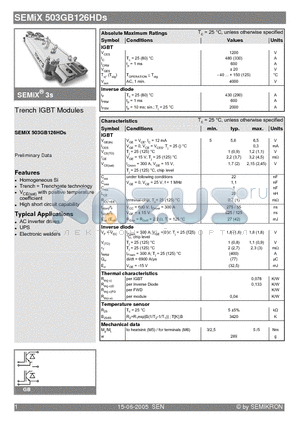 SEMIX503GB126HDS datasheet - Trench IGBT Modules