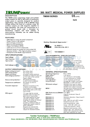 TM300-Q40 datasheet - 300 WATT MEDICAL POWER SUPPLIES