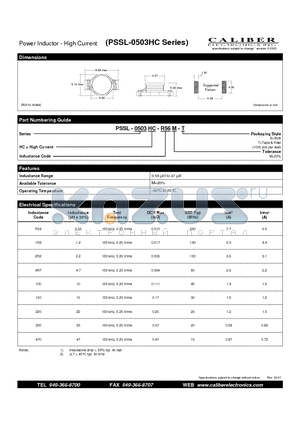 PSSL-0503HC datasheet - Power Inductor - High Current