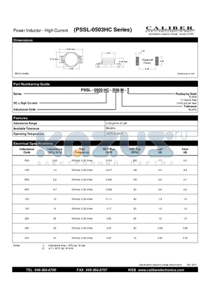PSSL-0503HC-100M-B datasheet - Power Inductor - High Current