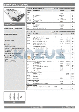 SEMIX503GD126HDC datasheet - Trench IGBT Modules