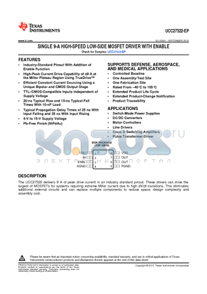 UCC27322-EP datasheet - SINGLE 9-A HIGH-SPEED LOW-SIDE MOSFET DRIVER WITH ENABLE